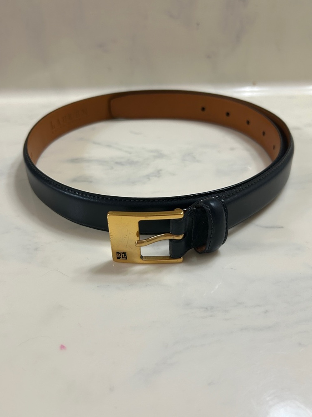 Lauren Ralph Lauren Leather Belt with Gold Buckle